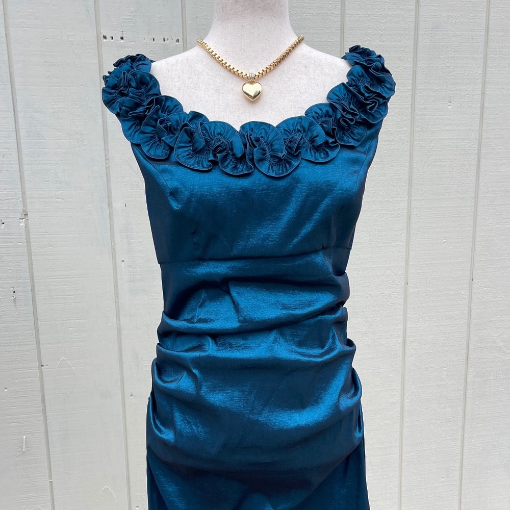 London Style Nights Metallic Iridescent Blue Cocktail Dress Size 10